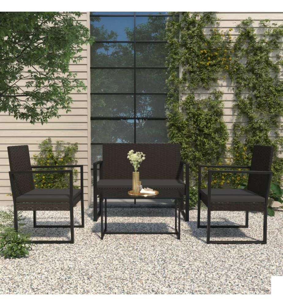Banc de jardin avec coussins noir 106 cm résine tressée