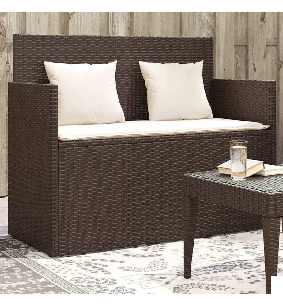 Banc de jardin avec coussins marron résine tressée