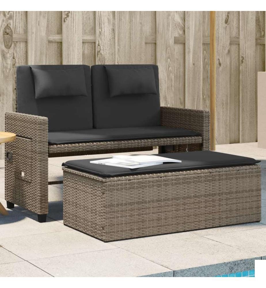 Banc inclinable de jardin avec coussins gris résine tressée