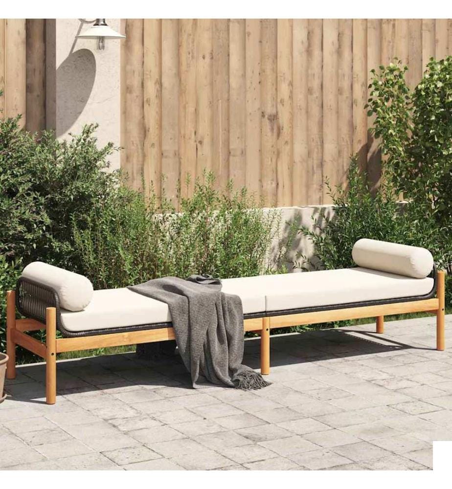 Banc de jardin avec coussin noir résine tressée acacia