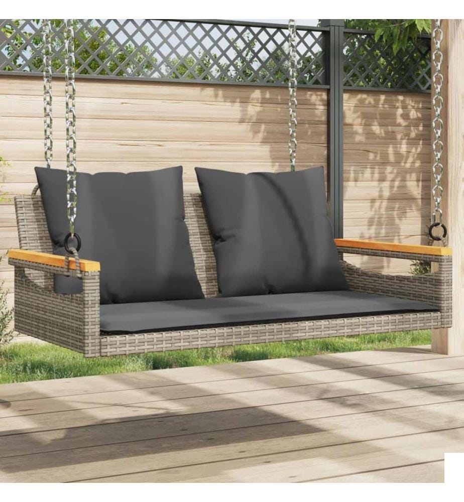 Balancelle avec coussins gris 109x62x40 cm résine tressée