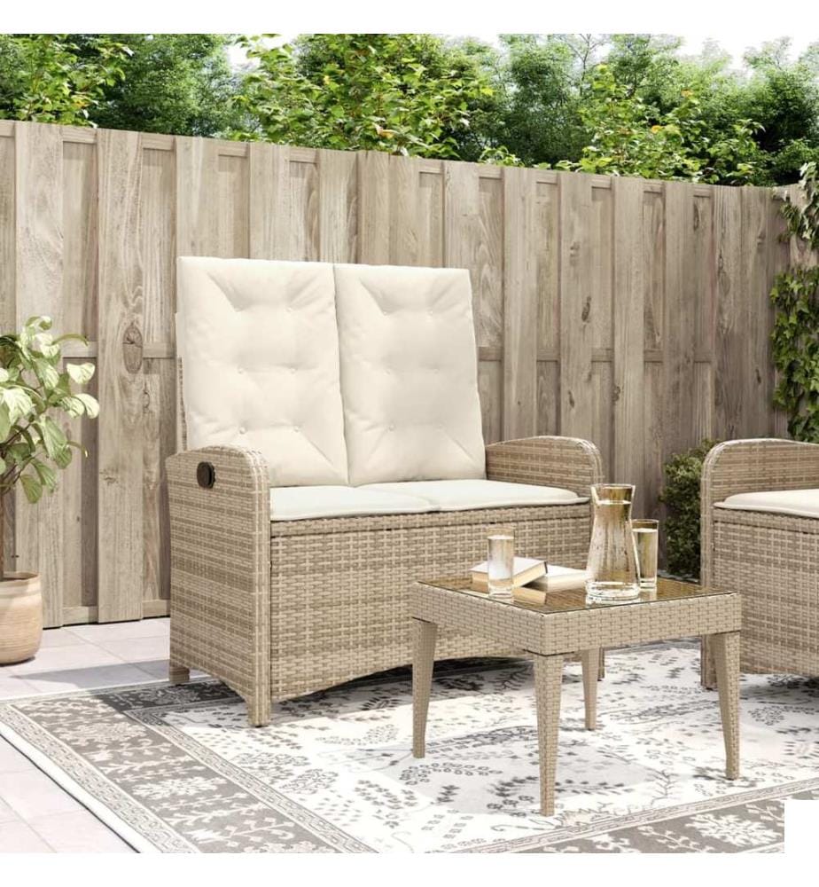 Banc inclinable de jardin avec coussins beige résine tressée