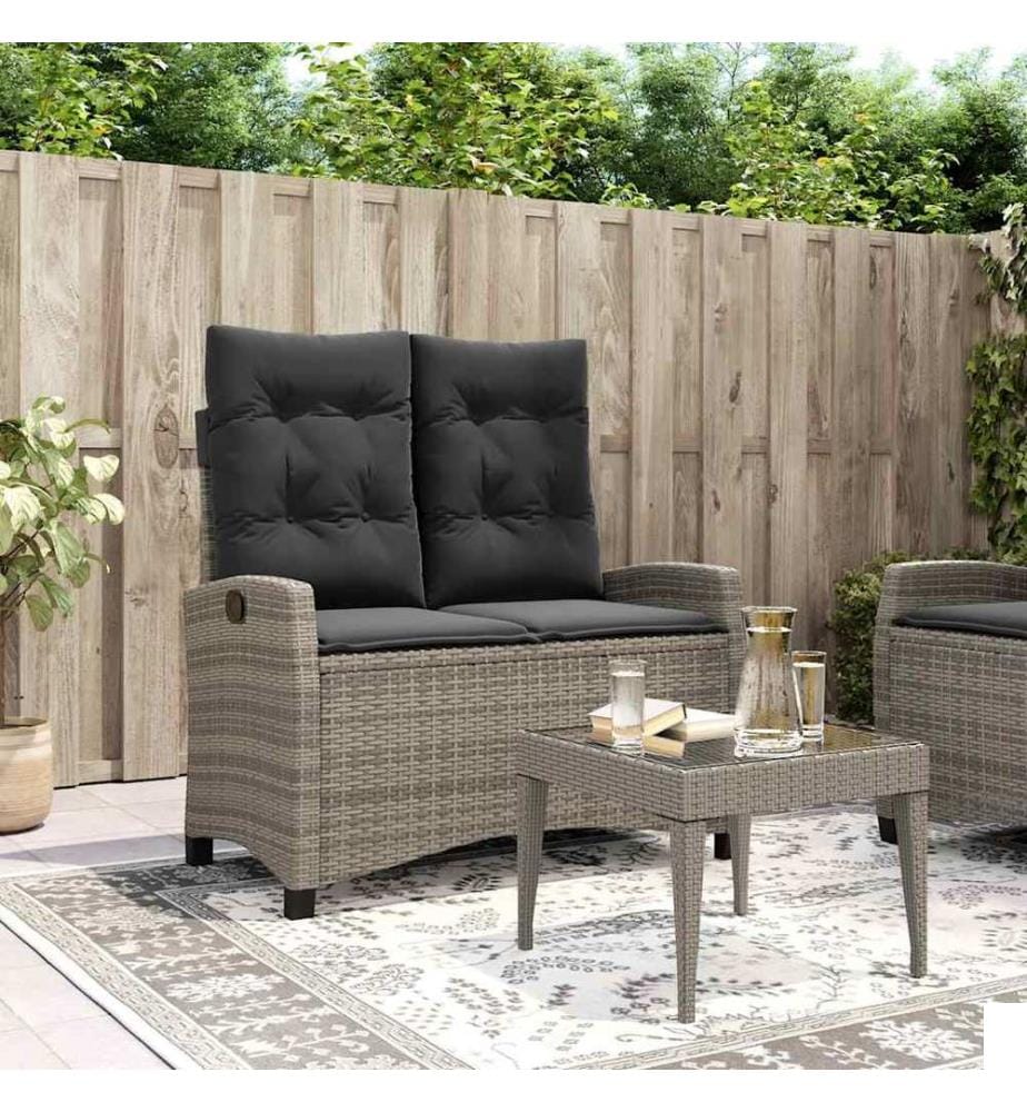 Banc inclinable de jardin avec coussins gris résine tressée