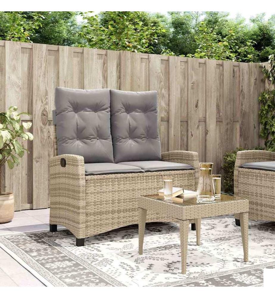 Banc inclinable de jardin avec coussins beige résine tressée