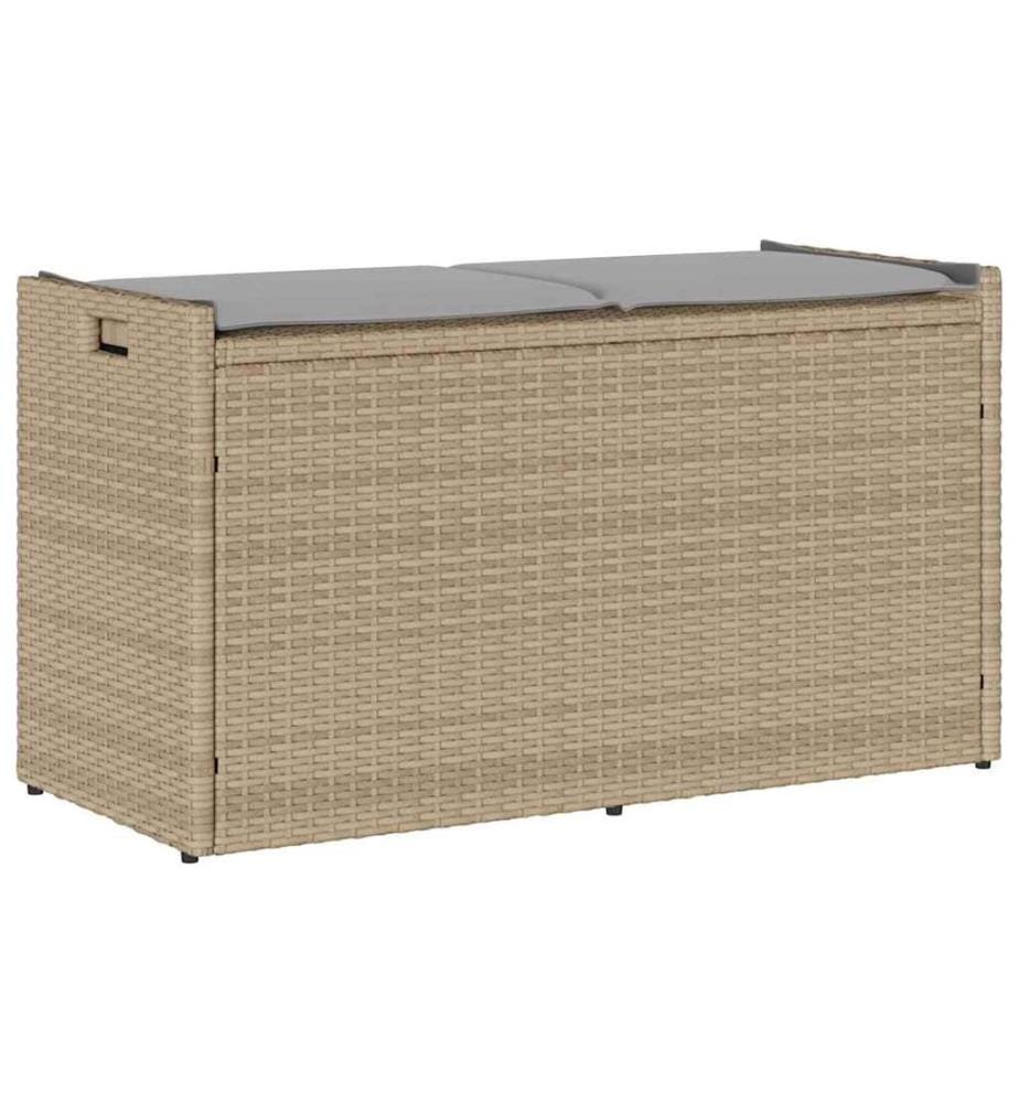 Banc de rangement extérieur coussin beige 100 cm résine tressée