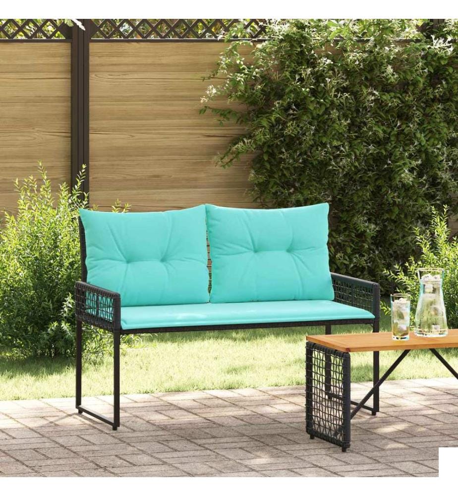 Banc extérieur avec coussin Noir et turquoise 118 x 55 x 82 cm