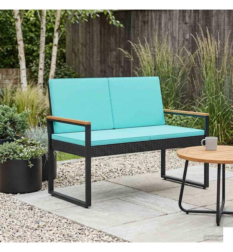 vidaXL Banc extérieur Noir et turquoise 107 x 61 x 80 cm polyrotin
