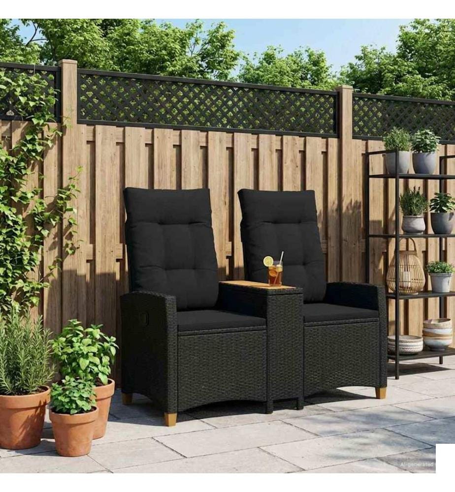 Banc inclinable avec table Noir 126 x 65 x 112 cm polyrotin