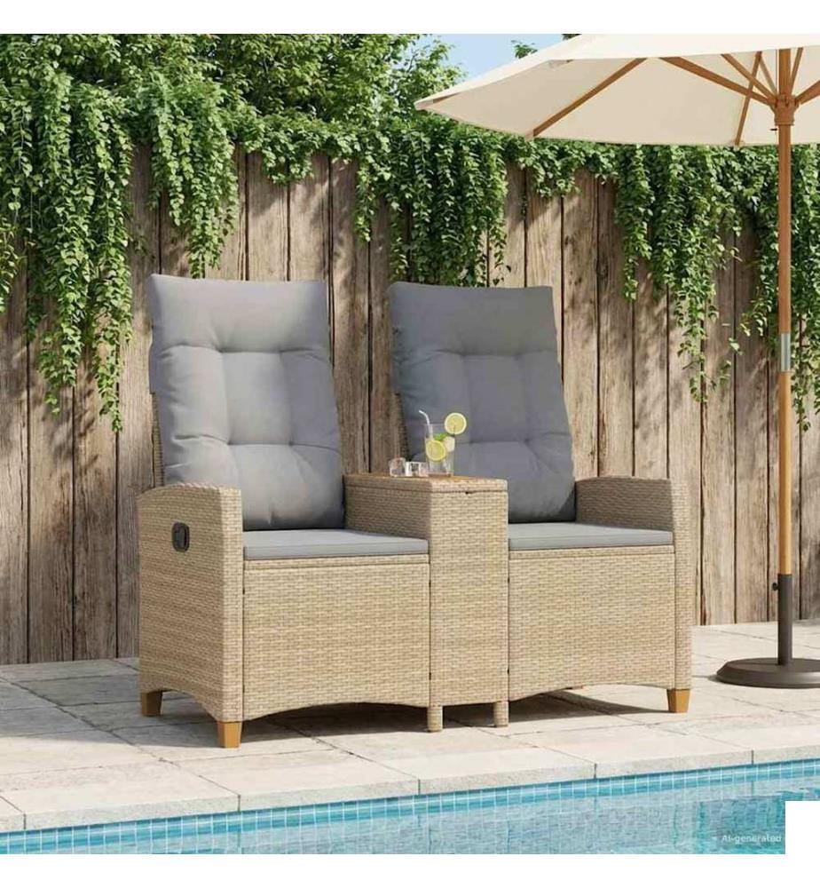 Banc inclinable avec table Beige et Gris clair polyrotin