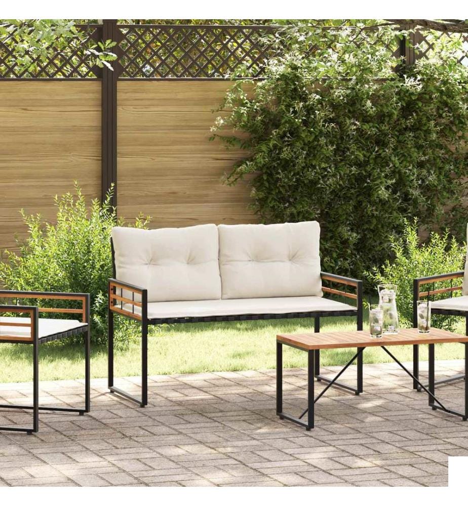 Banc à couches en bois avec coussin Uni Crème 114 x 55 x 77 cm