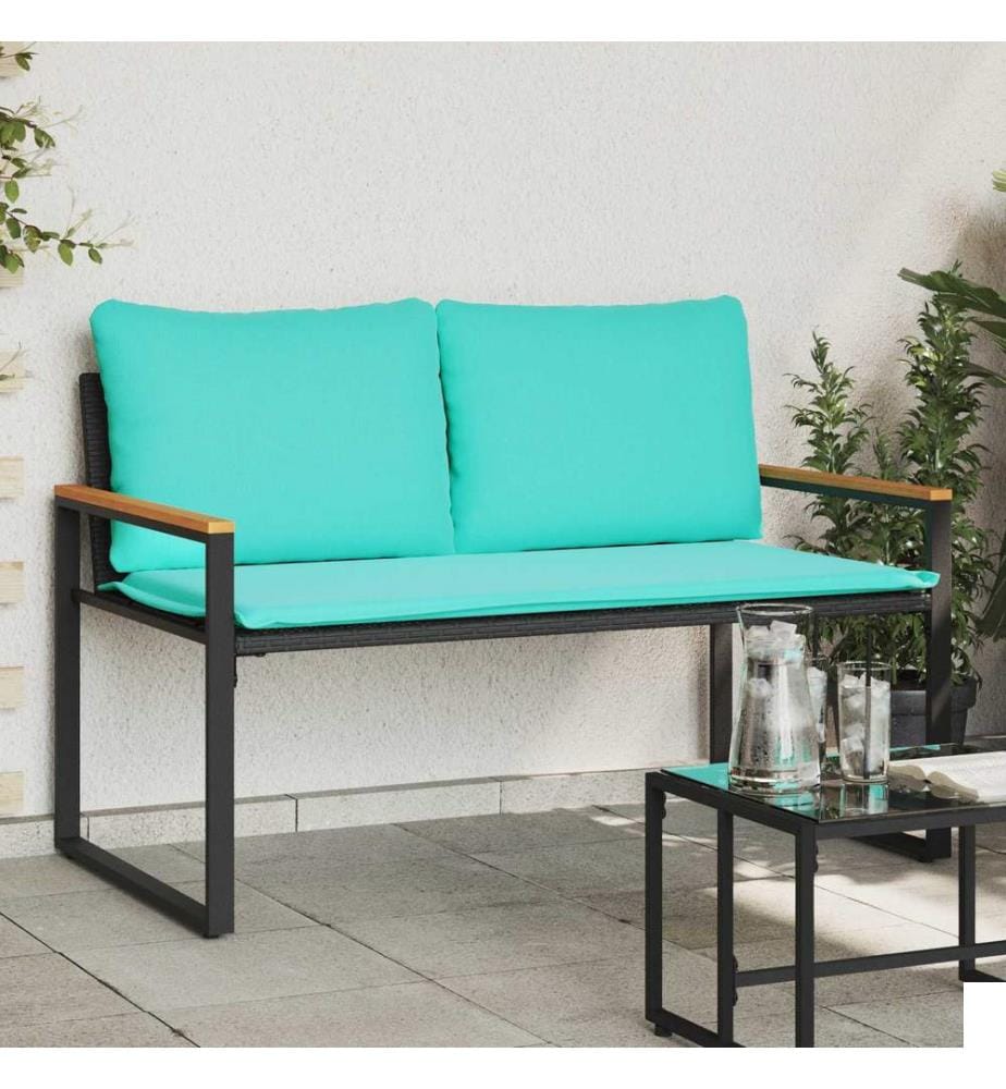banc avec coussin Noir et turquoise 115 x 65 x 72 cm Rotin