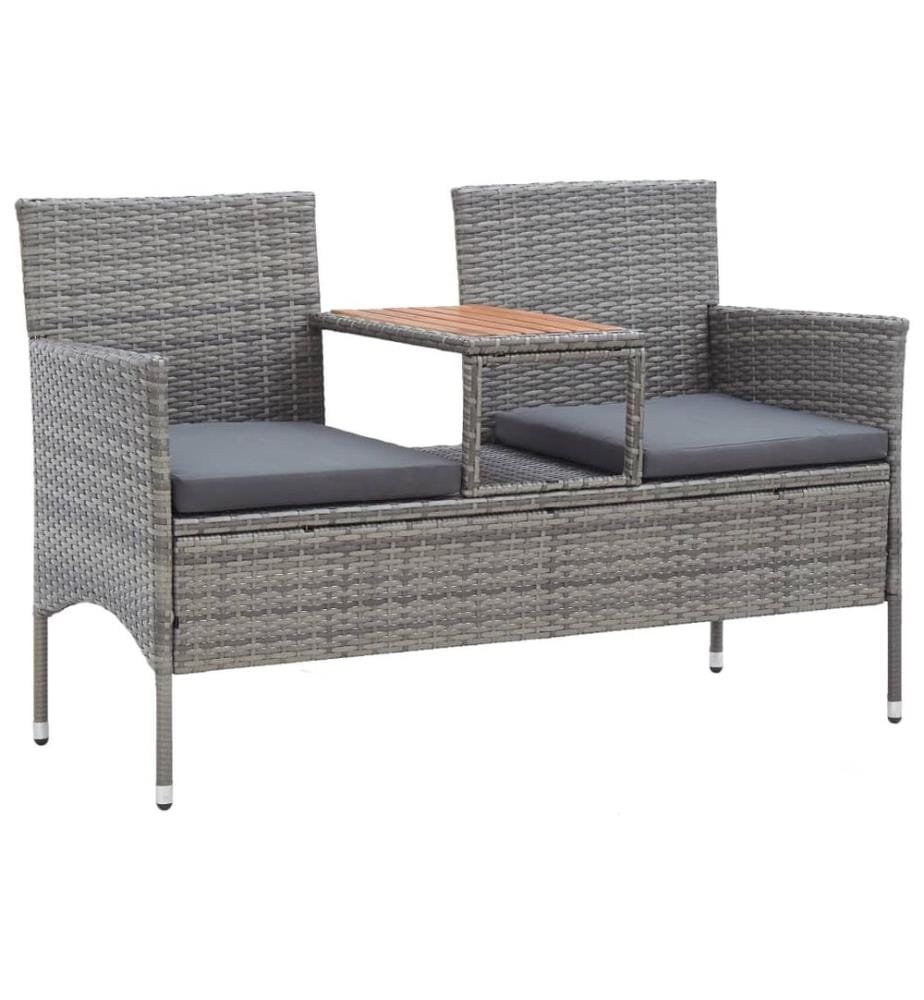 Banc de jardin 2 places et table à thé 143 cm poly rotin gris