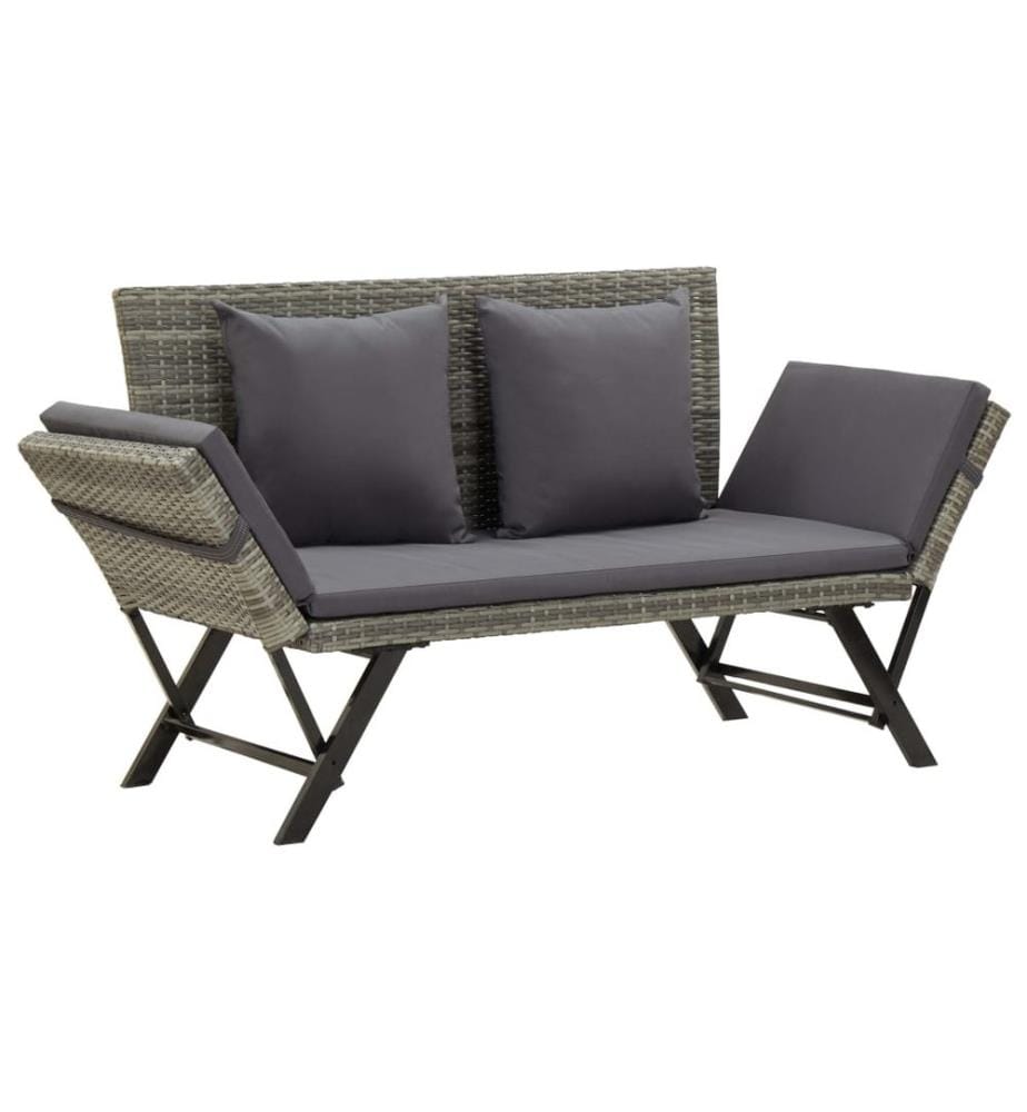 Banc de jardin avec coussins 176 cm Gris Résine tressée