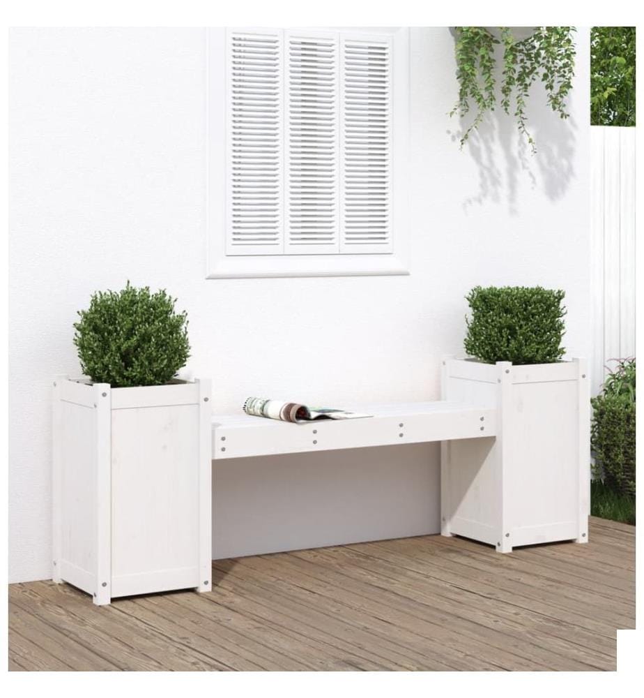 Banc avec jardinières blanc 180x36x63 cm bois massif de pin