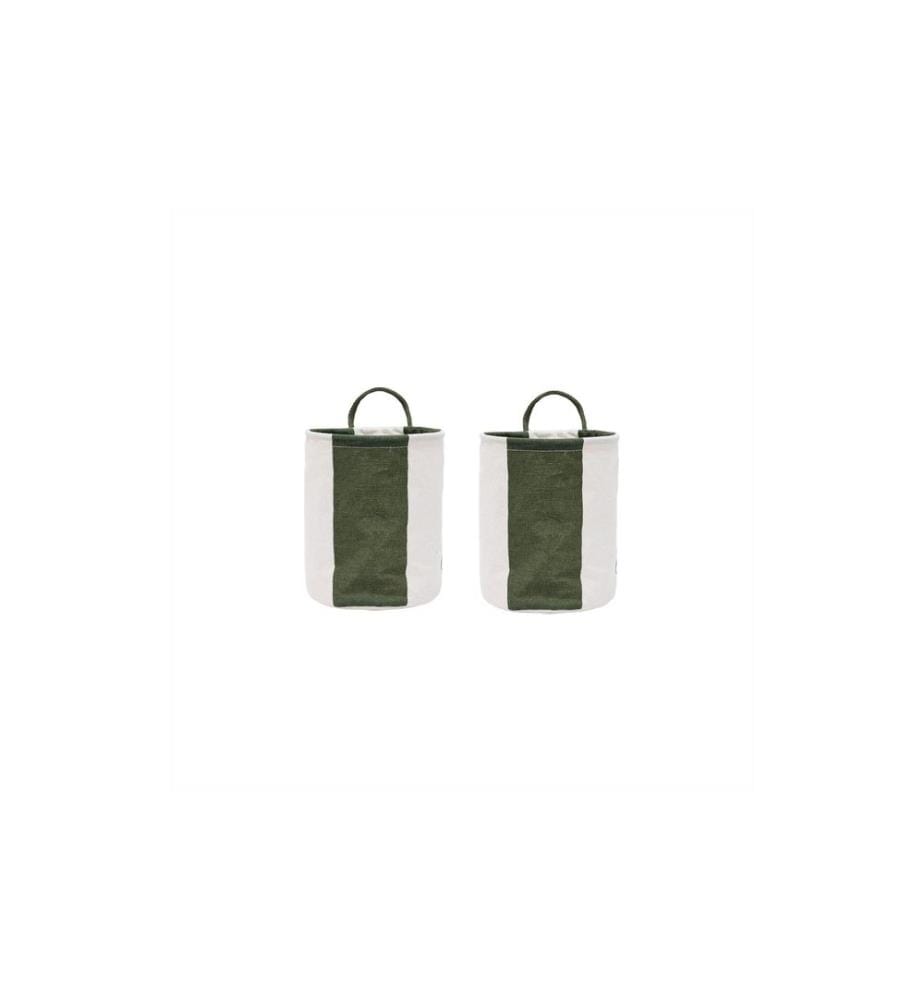 OYOY Corbeille à linge Kara 2 pièces, 5 l, Vert foncé/Blanc