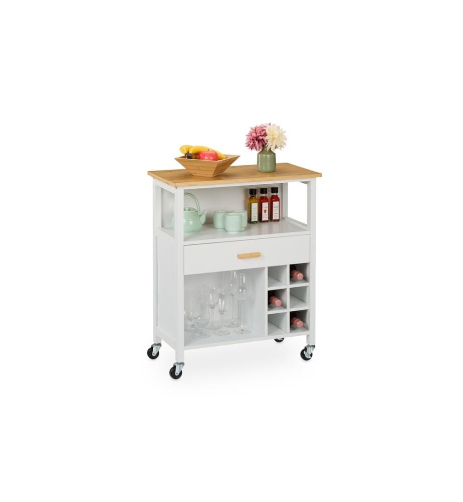 RELAXDAYS - Chariot de cuisine avec étagère à vin 80 x 65 x 35 cm, blanc
