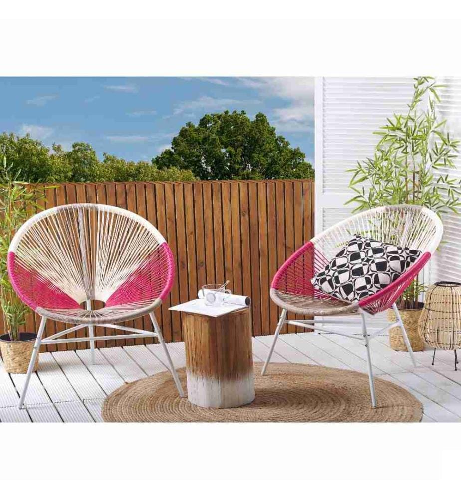 Lot de 2 chaises de jardin ACAPULCO Polyrotin Rose fushia