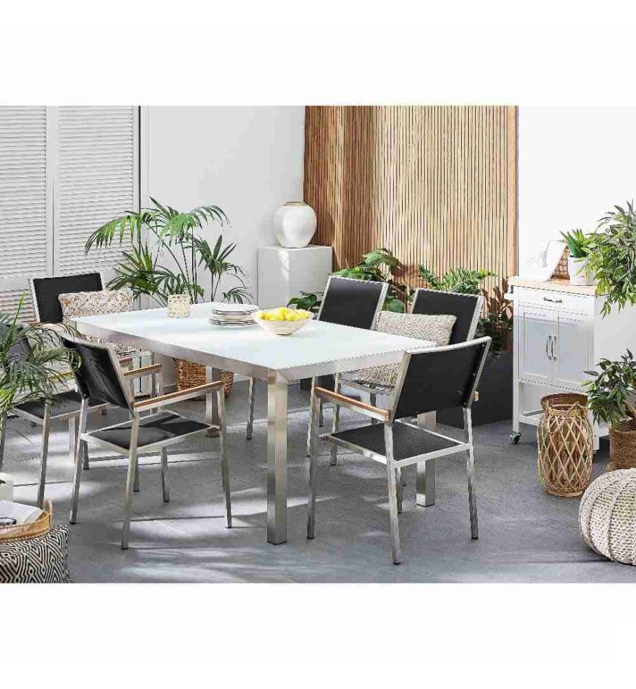 Lot de 6 chaises de jardin GROSSETO Acier inox Noir