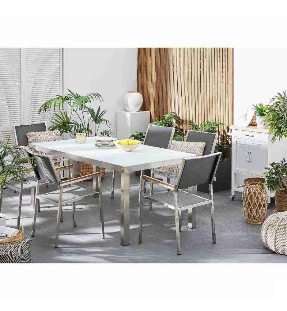 Lot de 6 chaises de jardin GROSSETO Acier inox Gris