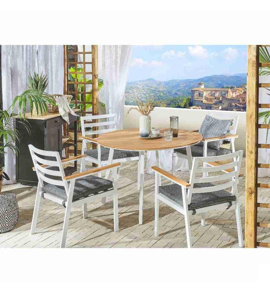 Lot de 4 chaises de jardin avec coussins CAVOLI Métal Gris