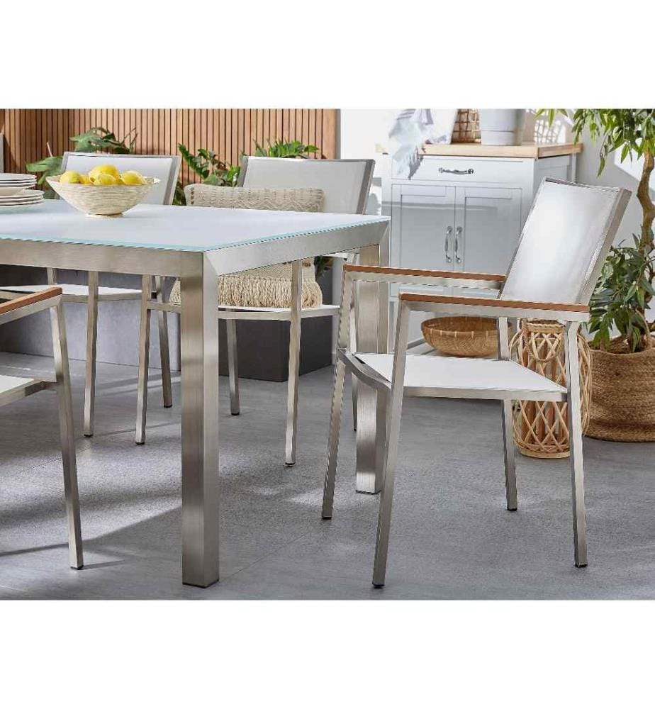 Lot de 4 chaises de jardin GROSSETO Acier inox Blanc
