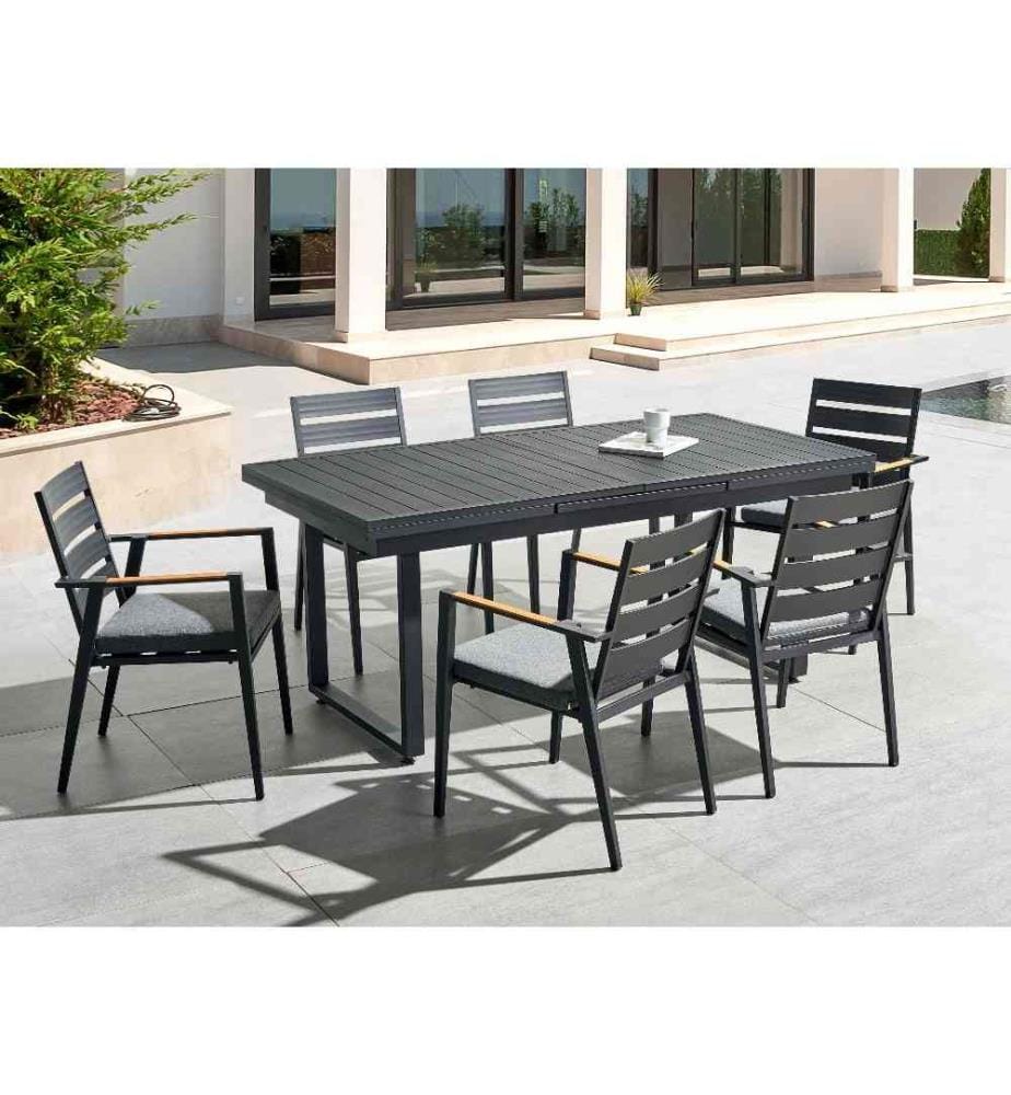 Lot de 6 chaises de jardin avec coussins TAVIANO Métal Noir