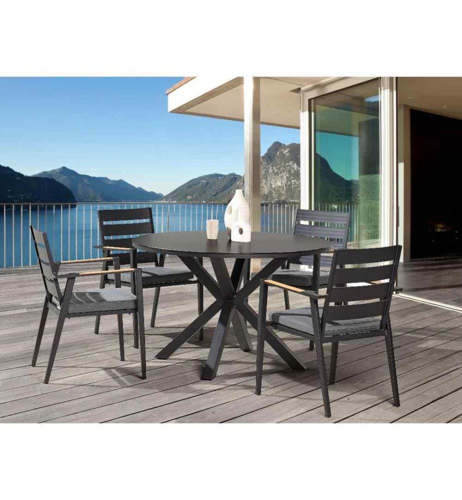 Table de salle à manger de jardin MALETTO 120 cm 120 cm Verre Noir