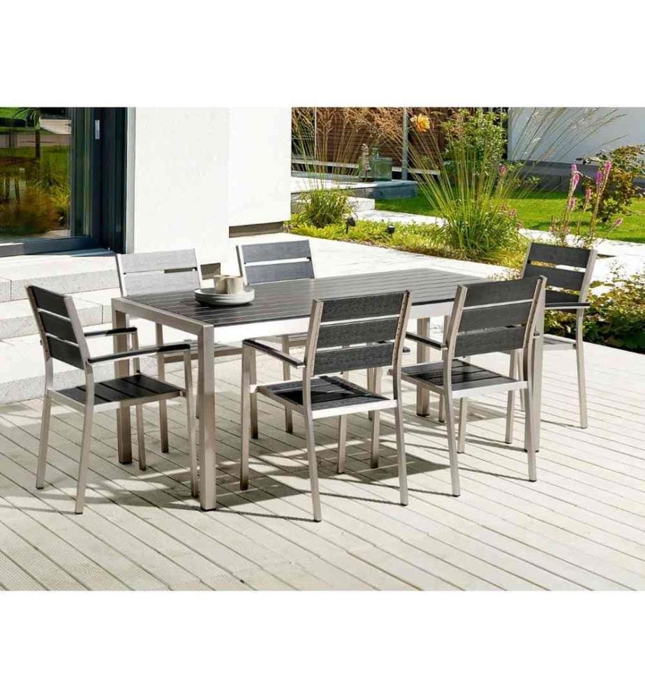 Table de salle à manger de jardin VERNIO 180 cm 90 cm Métal Noir/argenté