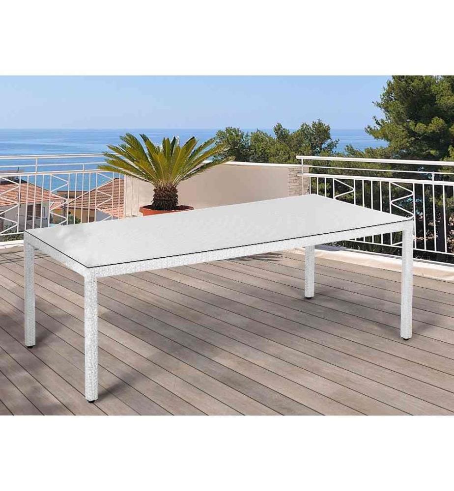Table de salle à manger de jardin ITALY 220 cm 100 cm Verre Blanc