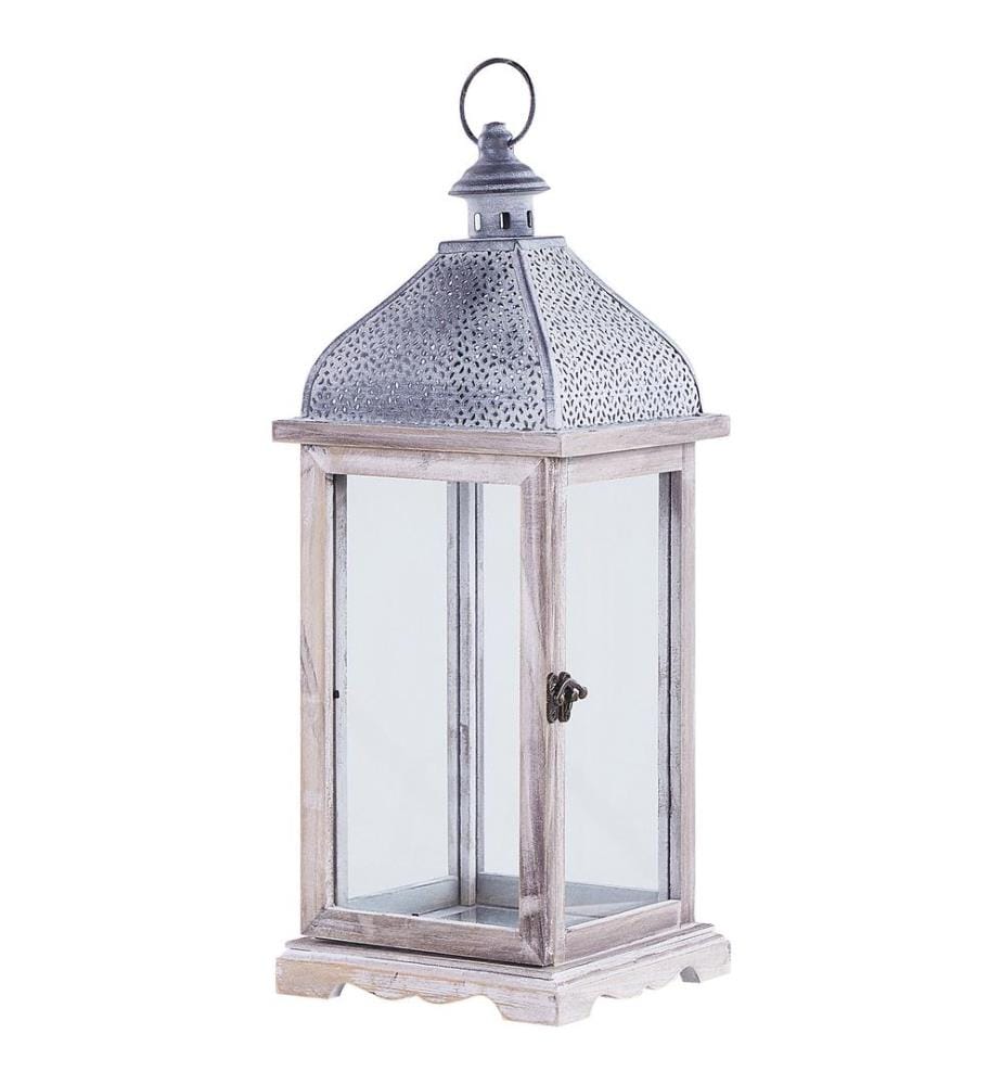 Lanterne SAMAR Bois de pin 47 cm Blanc