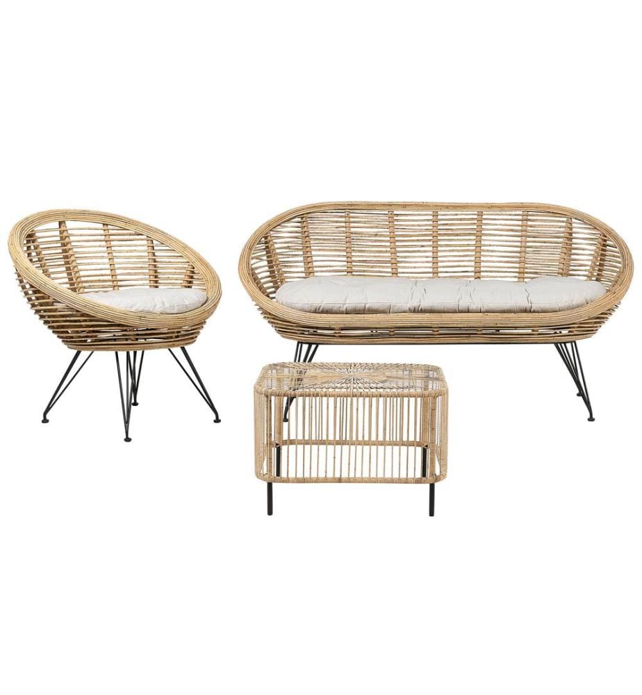 Ensemble de salon de jardin avec table 3 places MARATEA/CESENATICO Rotin Naturel