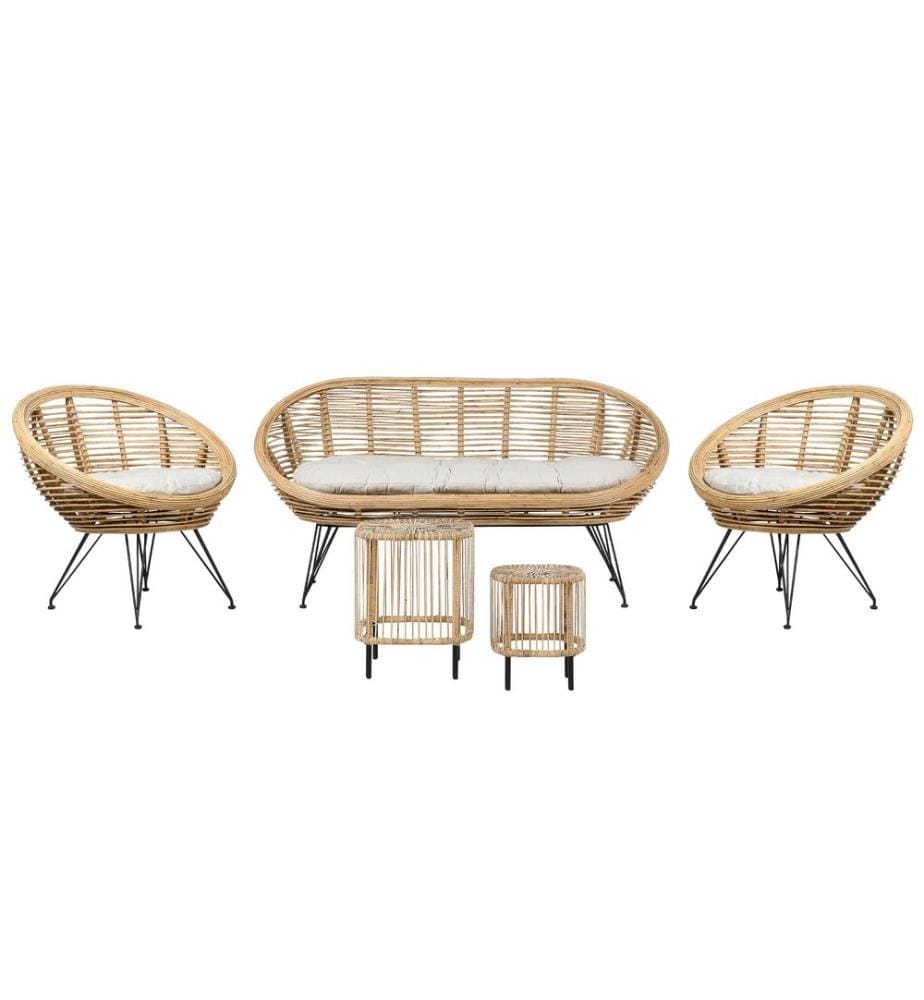 Ensemble de salon de jardin avec table 4 places MARATEA/CESENATICO Rotin Naturel