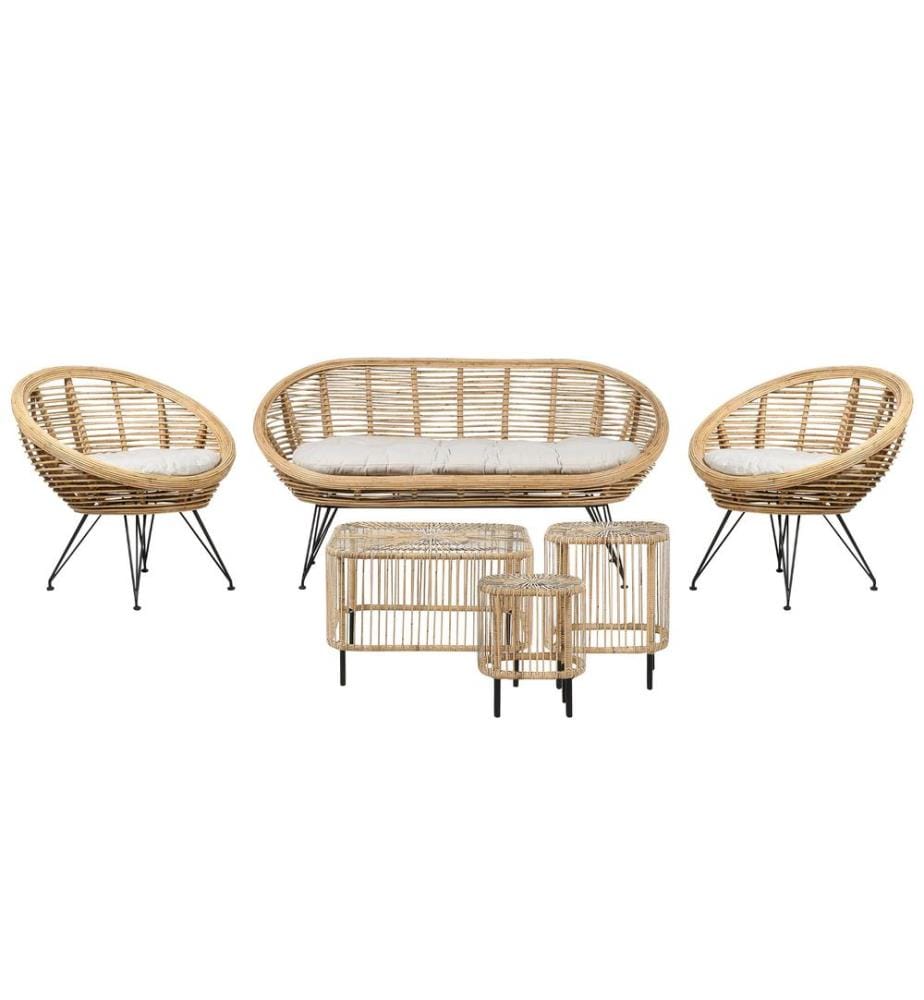 Ensemble de salon de jardin avec table 4 places MARATEA/CESENATICO Rotin Naturel