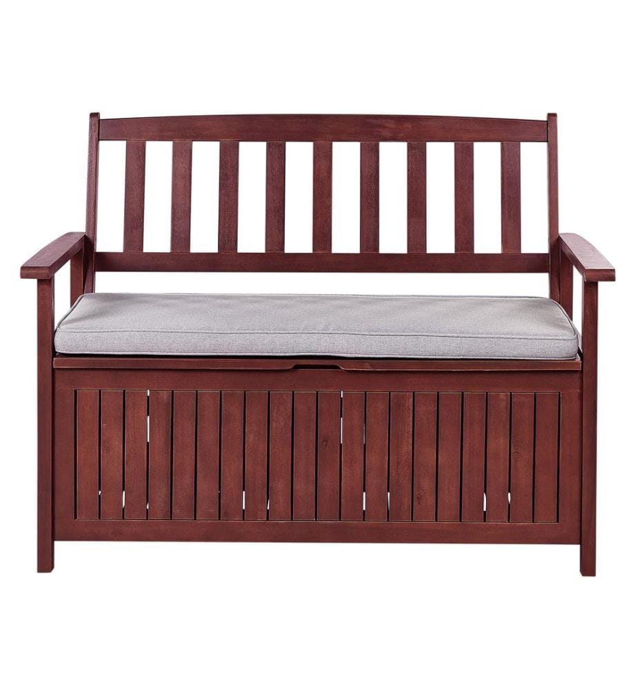 Banc avec coussin d'assise SOVANA 120 cm avec rangement Acacia Gris clair