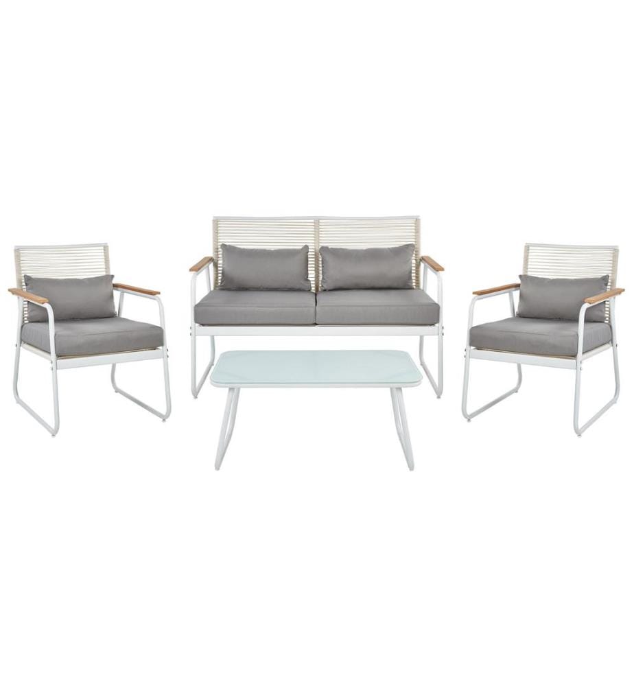 Ensemble de salon de jardin avec table 4 places POMONTE Métal Blanc