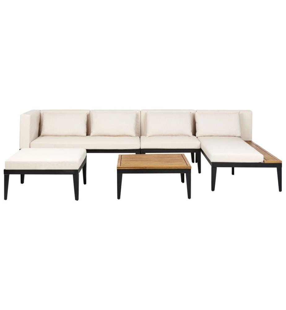 Ensemble de salon de jardin avec table et ottoman 4 places BRACCIANO Côté gauche Bois d'acacia certifié Beige clair