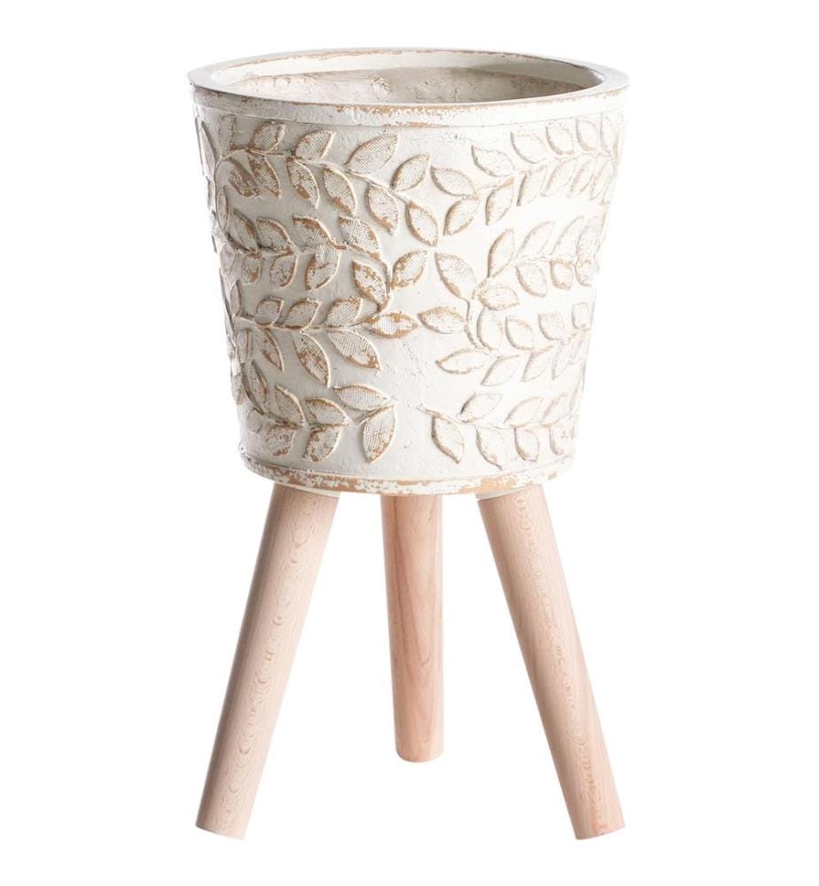 Cache-pot sur pied ALIARTOS 26 cm Blanc cassé