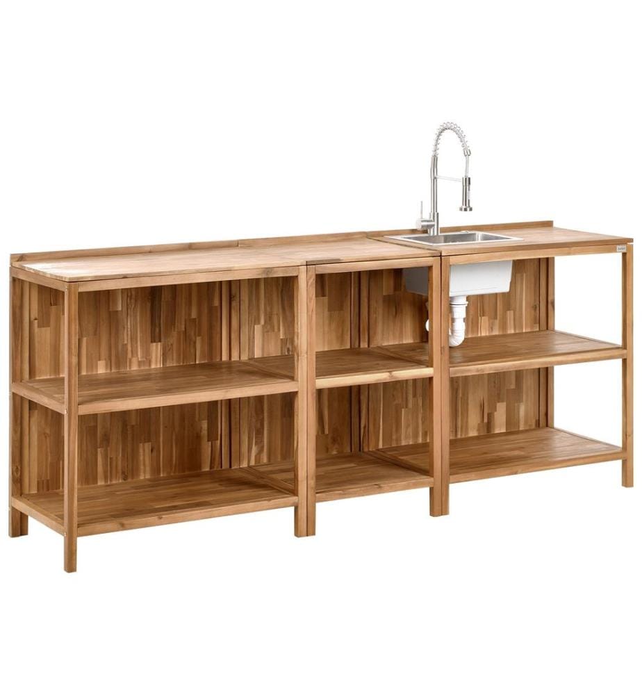 Cuisine d'extérieur 3 pièces avec évier VENOSA Acacia Marron/ Argenté