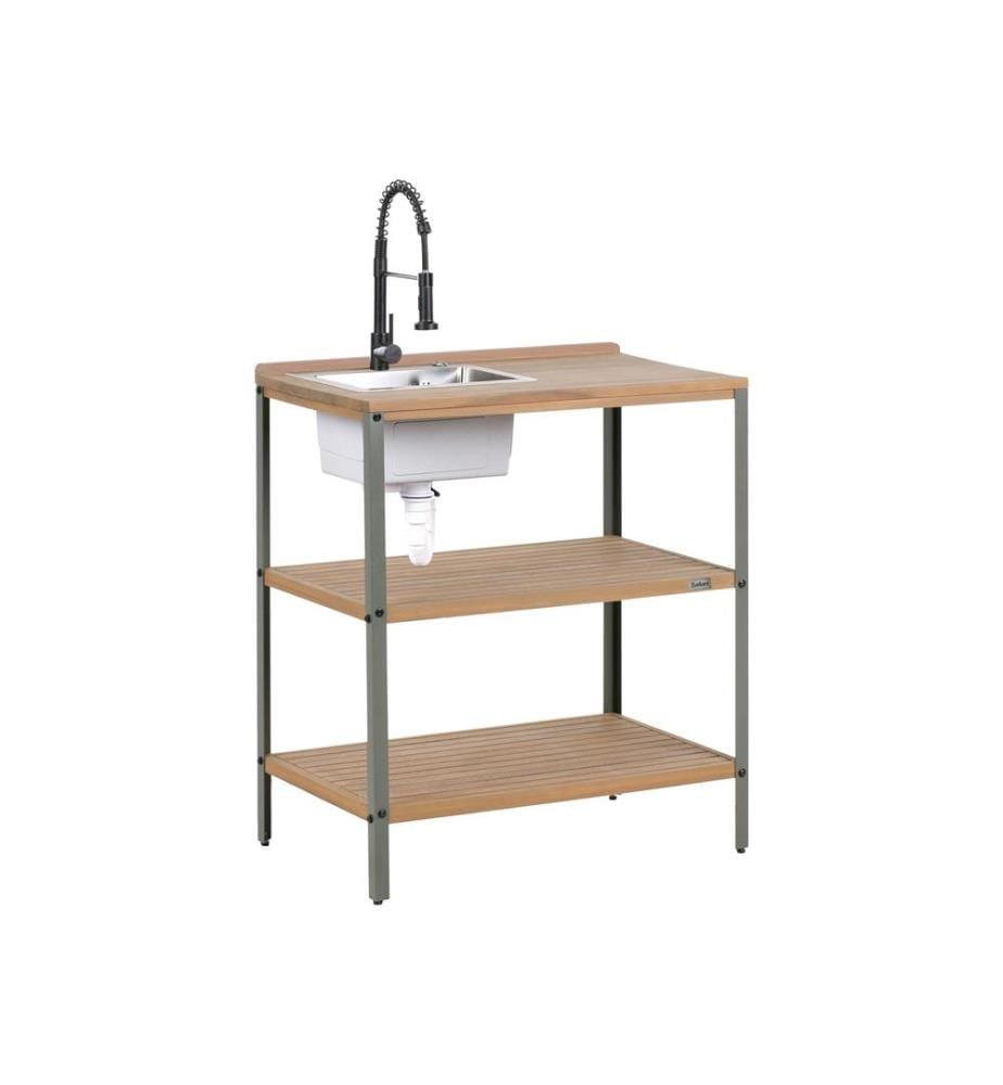 Ilot de cuisine extérieure avec évier IVREA Bois d'acacia certifié Marron/noir