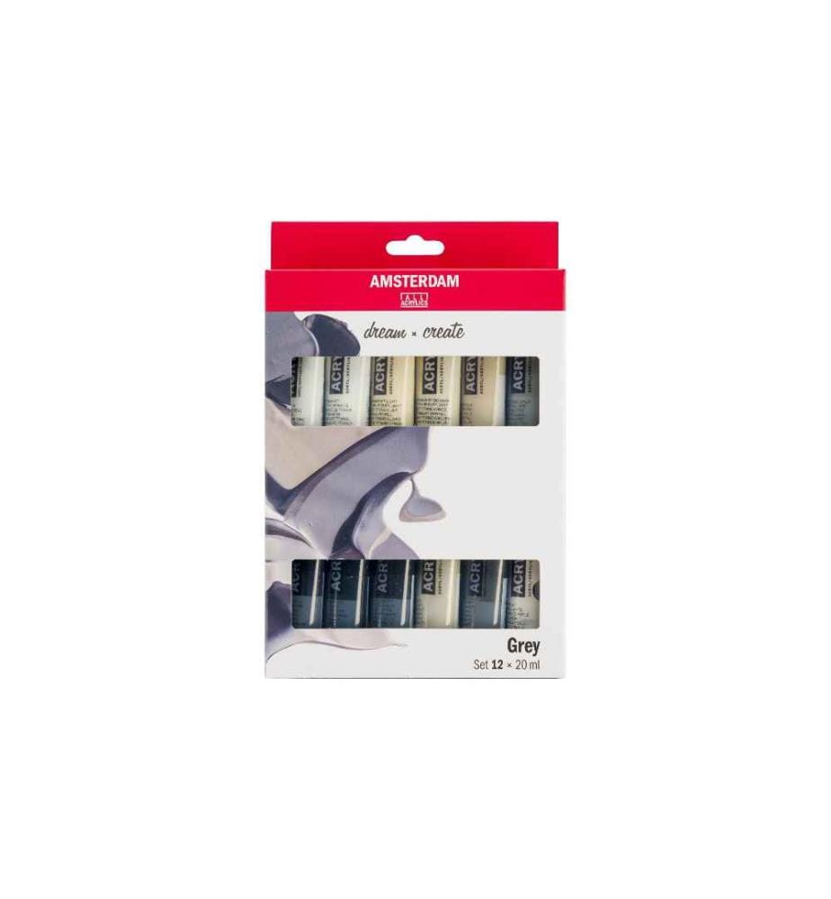 AMSTERDAM - Peinture acrylique Greys 12 tubes à 20 ml