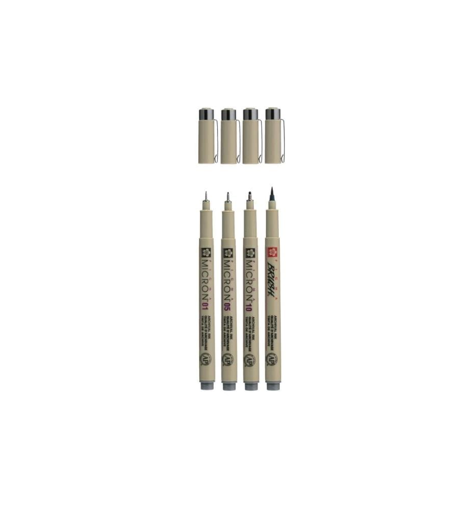 SAKURA - Fineliner Pigma Micron Gris froid, 4 pièces