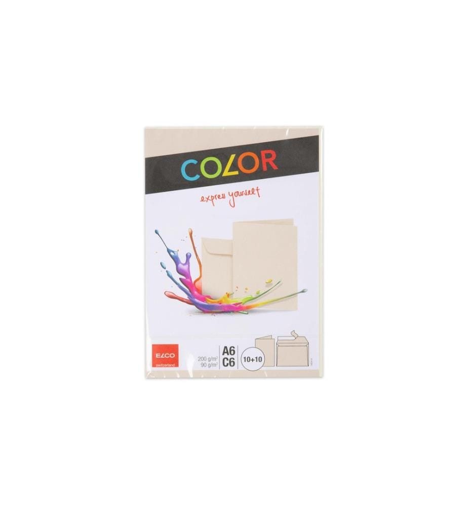 ELCO - Carte double avec enveloppe Color A6/C6 Chamois, 20 pièces