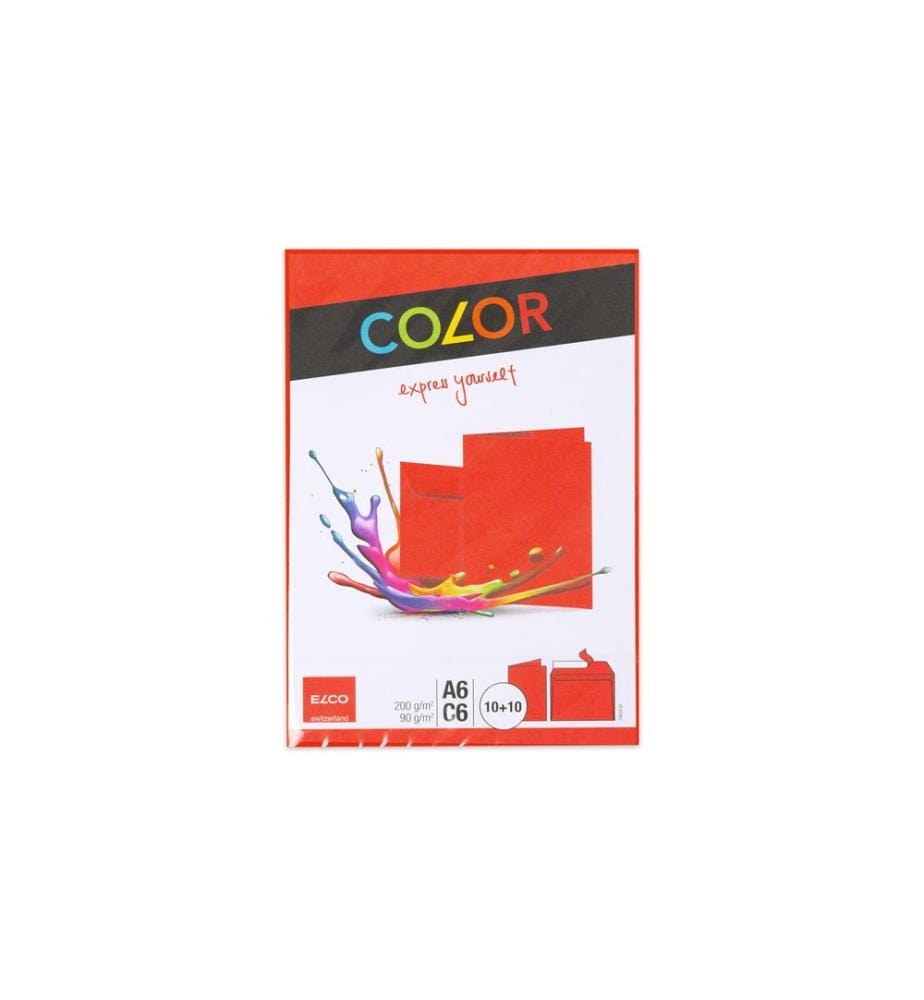 ELCO - Carte double avec enveloppe Color A6/C6 Rouge, 20 pièces