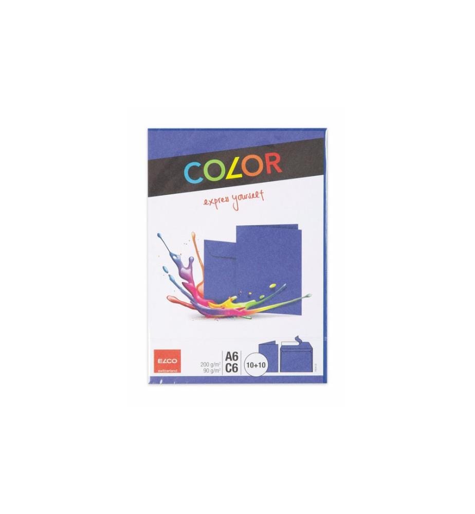 ELCO - Carte double avec enveloppe Color A6/C6 Bleu, 20 Pièce/s