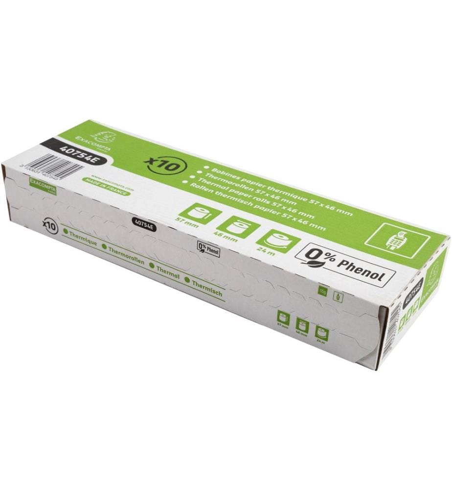 EXACOMPTA - Rouleau de papier thermique 57 x 46 x 12 mm, 24 m, 10 pièces