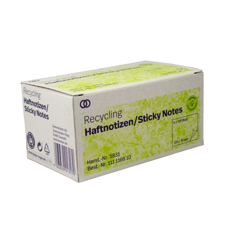 Soennecken - Fiche de bloc-notes oeco Recycling, 12.5 x 7.5 cm, 6 pièces, jaune