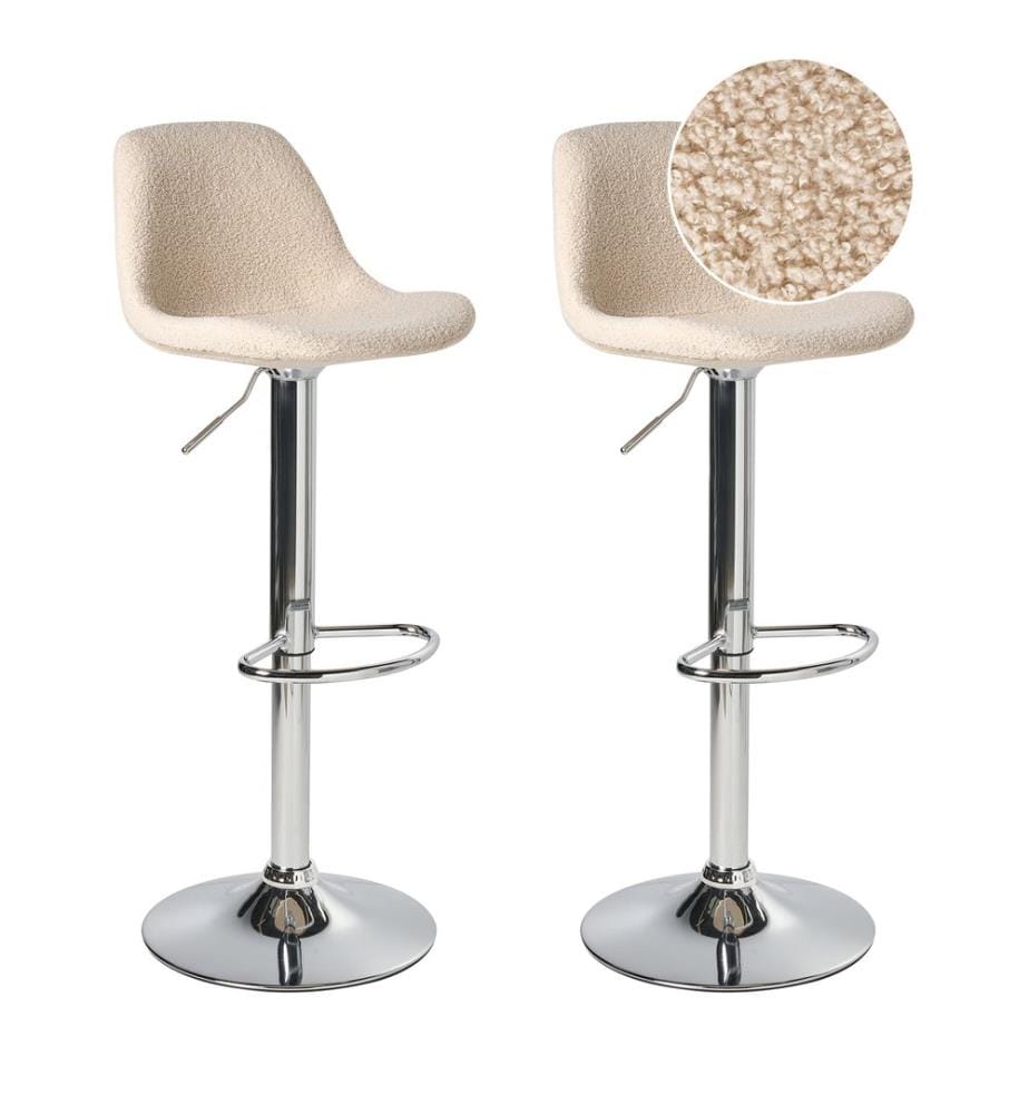 Lot de 2 tabourets de bar KAHLA Bouclé Beige clair