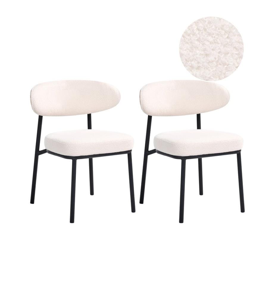 Lot de 2 chaises de salle à manger WINTON Bouclé Blanc cassé
