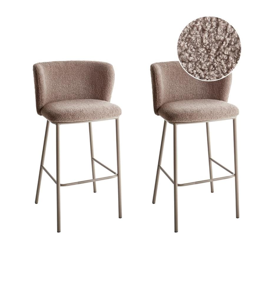 Lot de 2 chaises de bar MINA II Bouclé Marron