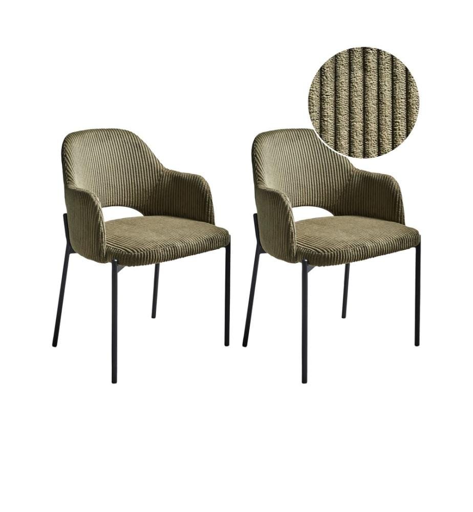 Lot de 2 chaises de salle à manger RATON Velours côtelé Vert olive